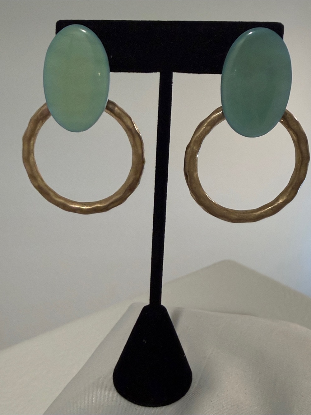 a new day Mint Oval Tops with Textured Gold Hoop Drops